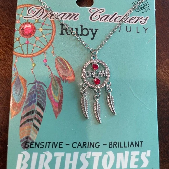 Silver Dream Catcher Necklace with Red Accents (July) - Picture 3 of 6